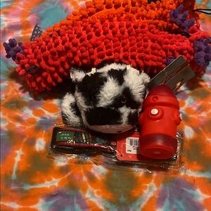 Red Interactive Dog Toy Bundle with Plush Squeaker